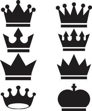 set of flat Crown icon template color editable. black silhouettes of crown isolated on a white background. Royal crown symbol. line crown icon. Vector flat crown.