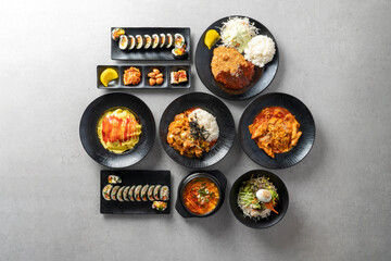 Rabokki Tteokbokki Soft Tofu Stew Jeyuk Rice Bowl Jjolmyeon Pork Cutlet Omurice Rabokki tteokbokki, soft tofu stew, pork over rice, jjolmyeon, pork cutlet, omurice Tuna gimbap. Gimbap
