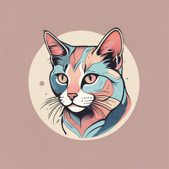 Cat illustration, detailed, pastel colors