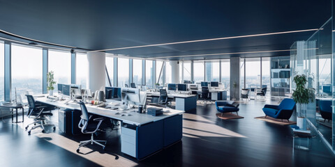 Futuristic modern office. Business corporation room - Generative AI