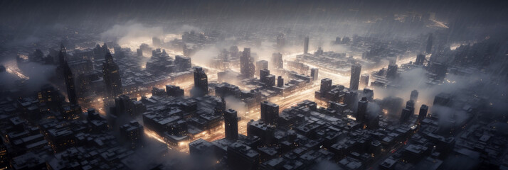 New York City in winter - aerial view - Generative AI