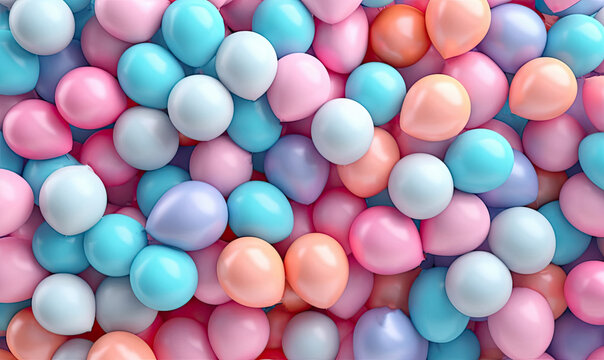 Multi colored balloons wallpaper. Festive background. Celebrating for kids. For banner, postcard, illustration. Created with generative AI tools © Lidok_L