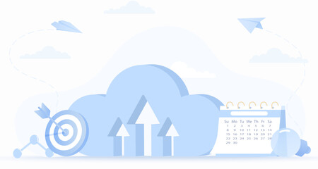 Naklejka premium Cloud computing concept. Elements of Upload, download, backup, synchronization, transfer, sharing and management. Flat vector design illustration.