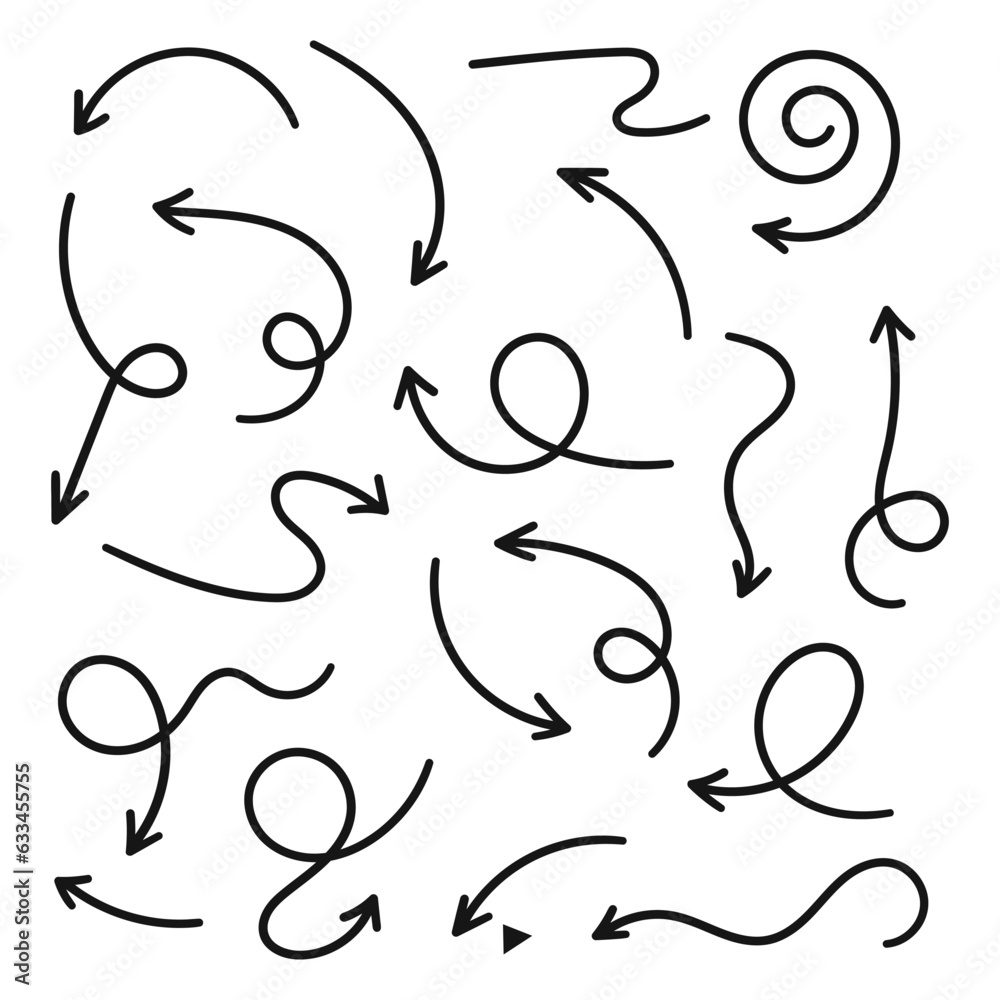 Aufkleber Hand drawn arrows collection Set simple flat arrows isolated on white background. Arrow mark icons and arrow paint. Stock vector. EPS10.
