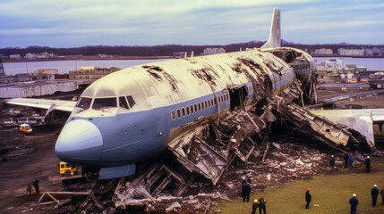 Fototapeta premium Wreckage of a destroyed aircraft