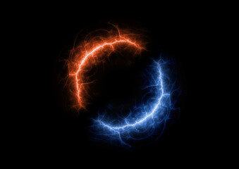 Fire and ice circle lightning, abstract electrical element - 633456185