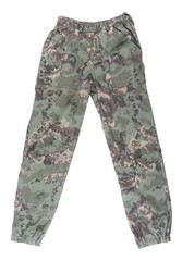 Camouflage military pants. Soldier clothes. Isolate on a white background. 