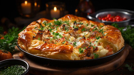delicious homemade baked cheese with vegetables and herbs