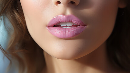 beautiful female model with bright lipstick.