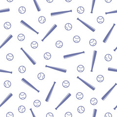 Seamless One Colour Pattern of Balls and Bats for Baseball