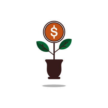 
plant theme business icon illustration with currency coin