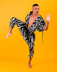 Man in zebra jumpsuit
