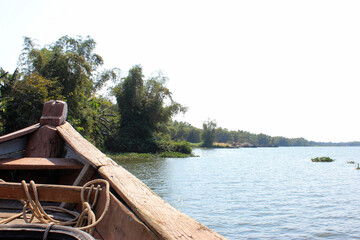 wooden boat in river, vietnam