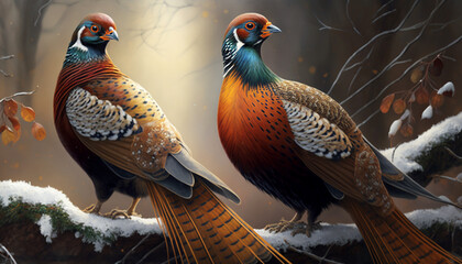 Beautiful pheasants image - obrazy, fototapety, plakaty