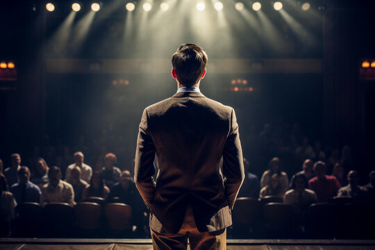 Man Standing On Stage Looking Out Over The Audience