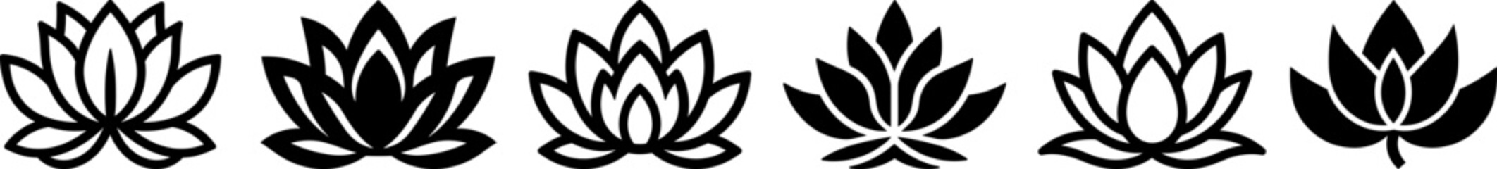 Lotus flower blossom black vector set