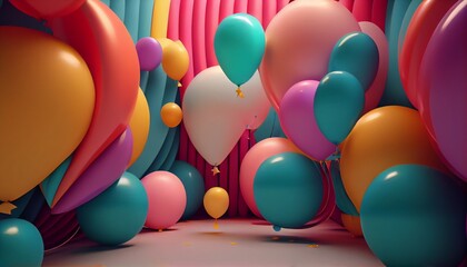 colorful balloons background, birthday party concept. Generative in ai