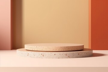 Empty beige natural stone podium mockup for showcasing products