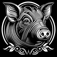 Pig head in black and white colors. Vector illustration for your design.