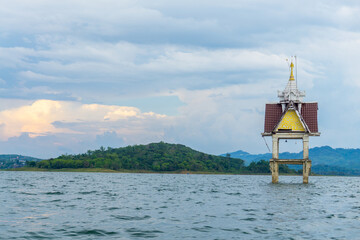 Wat Wang Wiwekaram Temple, Formerly a strange tourist attraction that has a submerged archaeological site Sangkhlaburi, Kanchanaburi, Thailand, Unseen in Thailand.