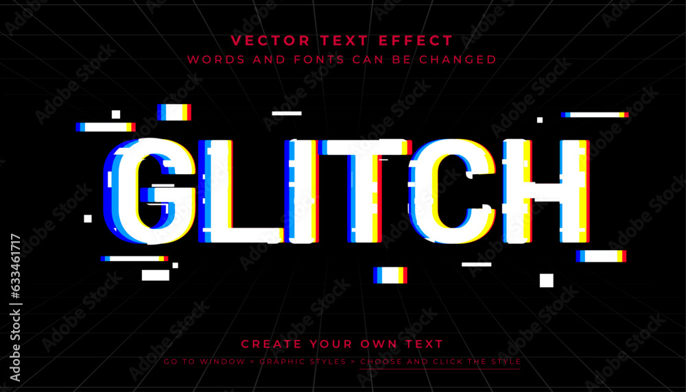 Fototapete vector editable glitch text effect. glitch screen typography graphic style on black background
