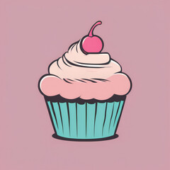 Cupcake illustration, minimalist, pastel colors
