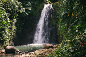 Seven Sisters Waterfalls flowing into plunge pool, Grand Etang National Park, Grenada, Caribbean