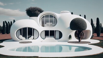 modern minimalist white villa with a swimming pool. Generative in ai