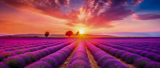 A natural lavender landscape - Generative AI - obrazy, fototapety, plakaty