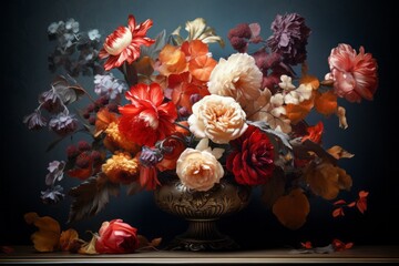 invitación de bodas coquette, bouquet de flores barroco, fondo de lujo con flores pintadas al oleo  - obrazy, fototapety, plakaty