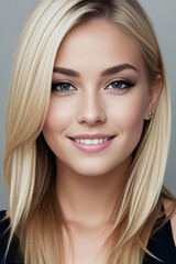 Portrait of a beautiful young woman with blond hair and makeup