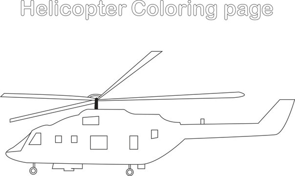Helicopter coloring page 
 helicopter drawing line art vector illustration. Cartoon helicopter drawing for coloring book for kids and children.