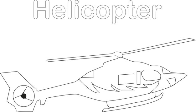 helicopter vector 
Helicopter coloring page 
 helicopter drawing line art vector illustration. Cartoon helicopter drawing for coloring book for kids and children.
