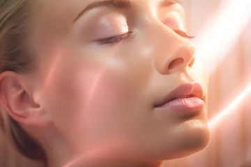 Photo sur Plexiglas Salon de beauté Radiant Pink Make-Up on Skin - Serene Portrait Radiates Elegance and Beauty
