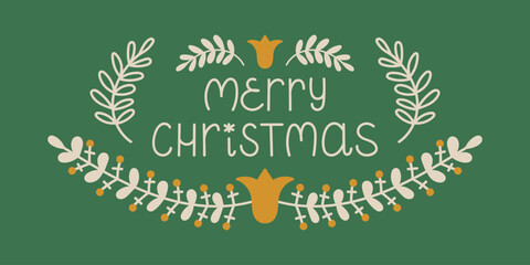 Obraz premium Merry Christmas card, banner template. Holiday greeting poster design with lettering inscription. Modern hand drawn vector illustration for print, social media designs
