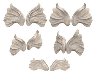 Isolated 3d render illustration of stone statue small Cupid angel wings, in various angles.