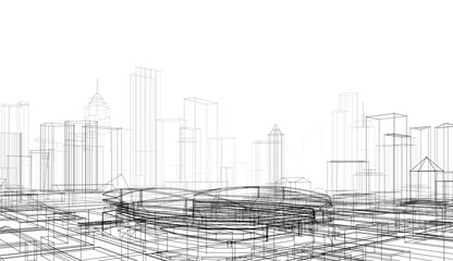 Modern building architectural 3d illustration