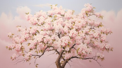 Fototapeta premium a painting of a tree with pink flowers on a pink background. generative ai