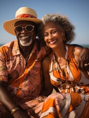 Romantic senior couple by the ocean during vacation holiday. Perfect elderly couple enjoying spending some quality time together after retirement