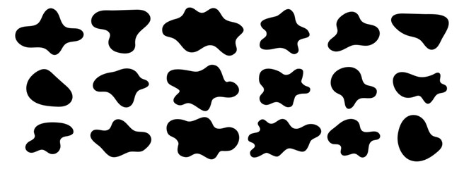 Organic amoeba blob shape vector illustration set Abstract irregular form Flat style Fluid for design and paint Simple amoeba shape Asymmetric spot Clipart of bubble blotch, deform drip - obrazy, fototapety, plakaty