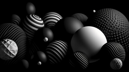 Black abstract background with black and white balls
