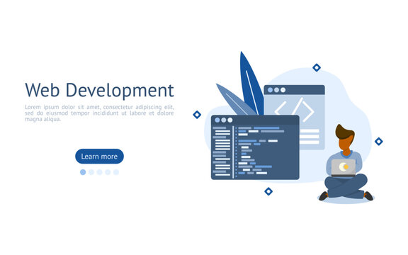 website development illustration. characters are coding website. website creation concept. vector illustration.