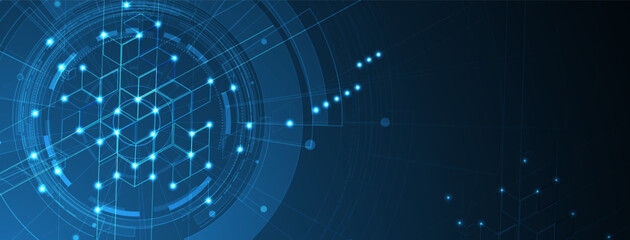 Obraz premium Technology banner design with hexagons abstract background.