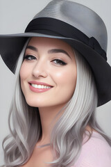 Portrait of beautiful young asian woman with grey hair and hat