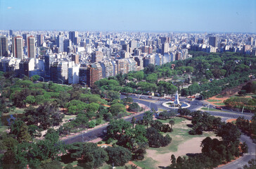 Buenos Aires,Argentina Aerial view of the modern city with monument and Libertador San Martin Avenue and Palermo Forest,zoo of buenos aires 