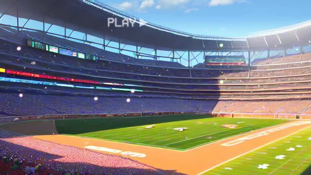 football soccer field on a sunny day in japanese anime illustration style llustration anime style . looping video animation background