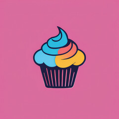 Cupcake illustration, minimalist, vibrant colors