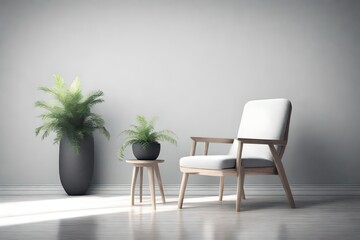 Fototapeta na wymiar Relaxing chair with plant - Monochrome minimal theme - 3D render