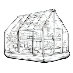 Illustration of a greenhouse with plants on a white background