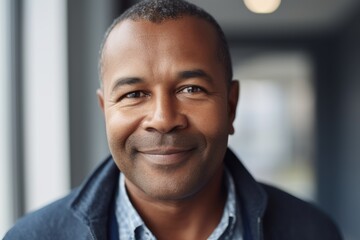 Fototapeta premium Portait of a middle aged businessman of african ethnicity in an office looking at camera
